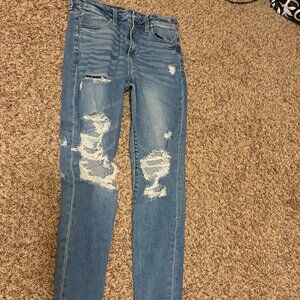 American Eagle Super Hi-Rise Jegging 10 Regular Medium Blue Distressed Denim